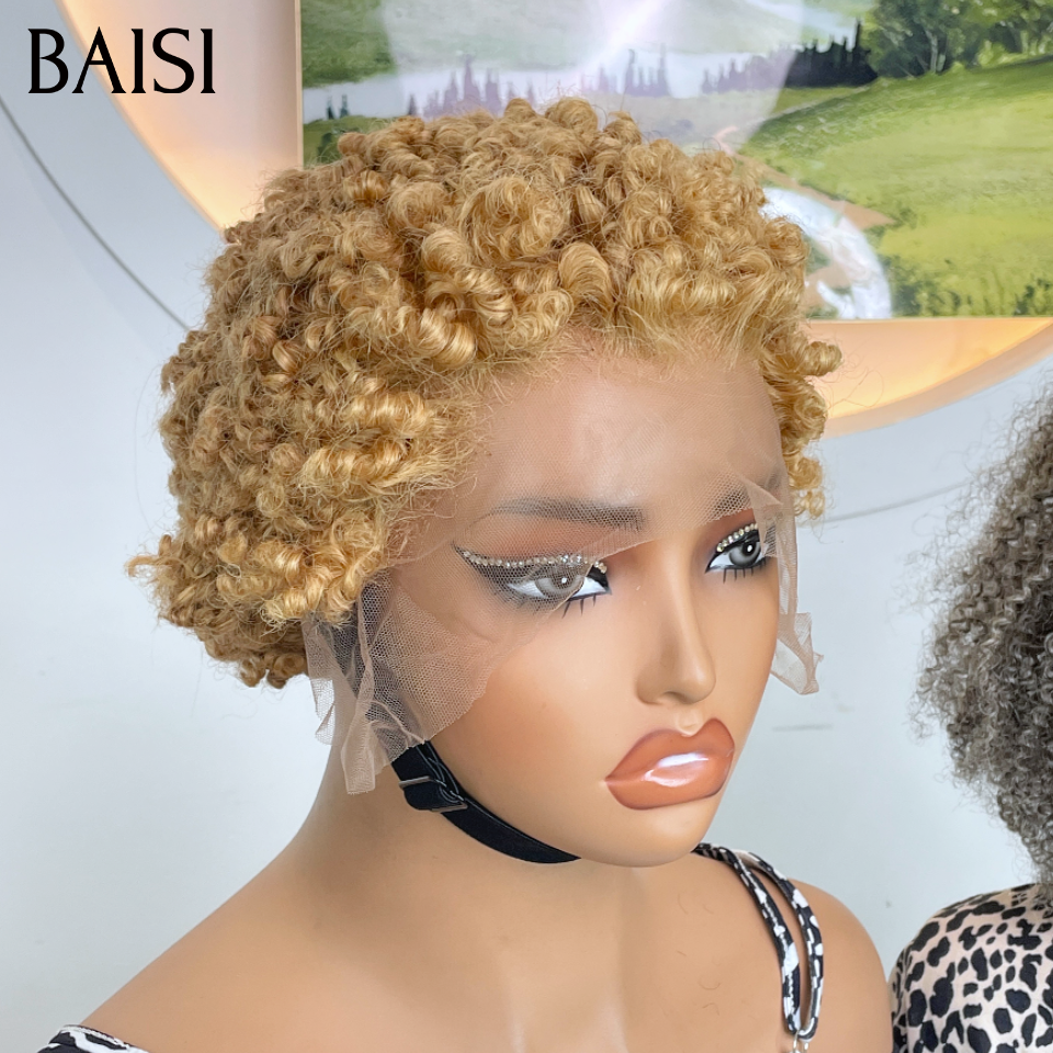 BAISI 2 perruques 180€ 13x4 Lace frontal pixie Miel ou 13x4 Lace frontal afro Gris en 100% Cheveux Humains