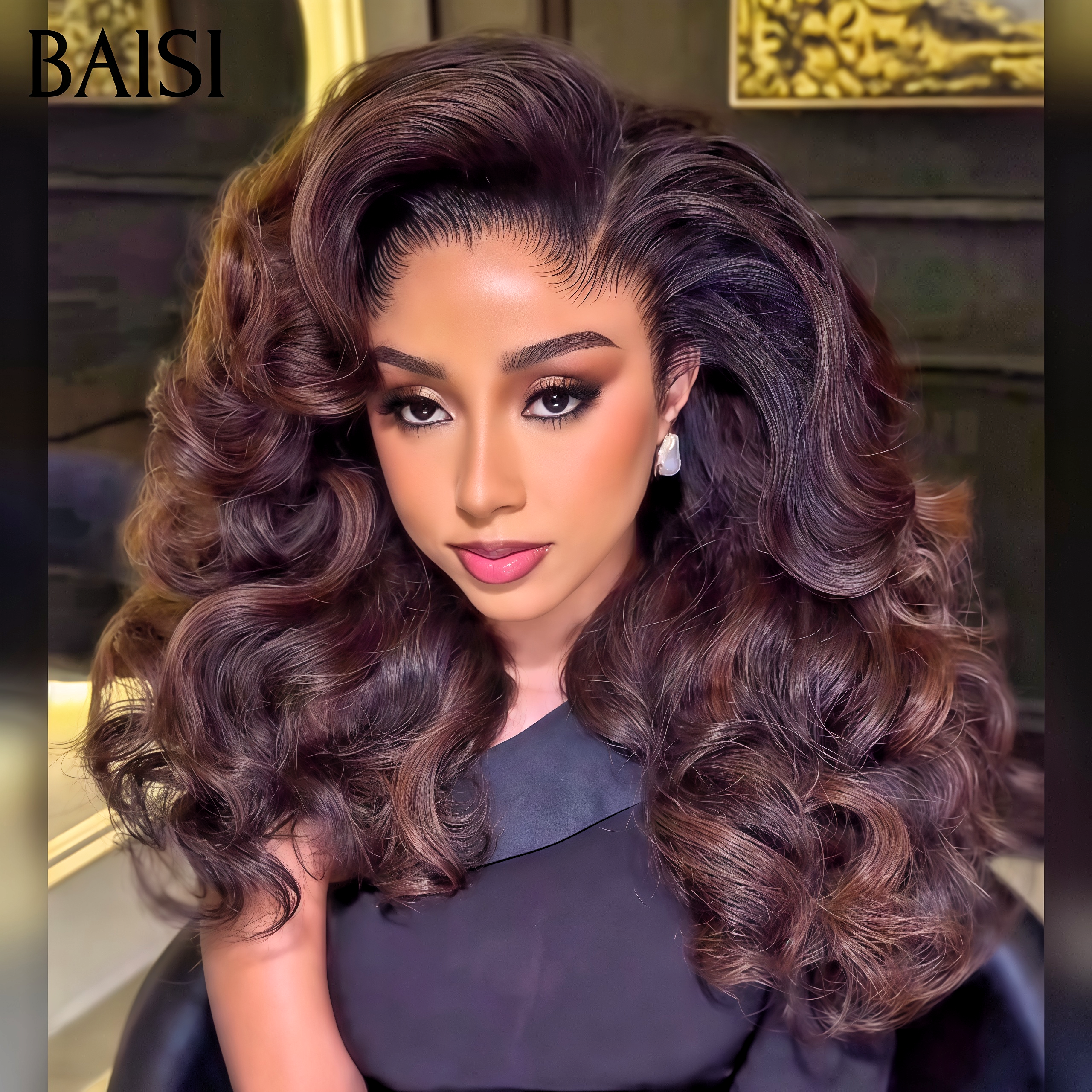 BAISI 69€ Marron Wave Blended Hair ou 13x4 Lace Frontale Perruque Body wave Marron Mixte Miel curly wave 20 Pouces 100€ Moitié Prix 100% Cheveux Humains soldes sans retour