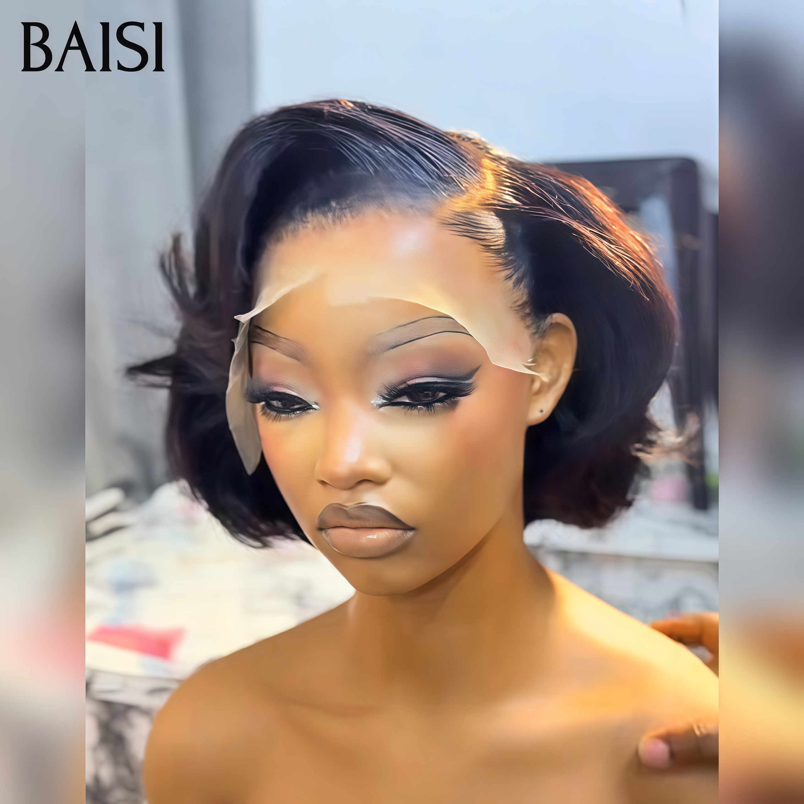 BAISI 13X4 Lace Frontal Peruca Pixie Preta 79€ egg wave a metade do preço em 100% Cabelo Humano