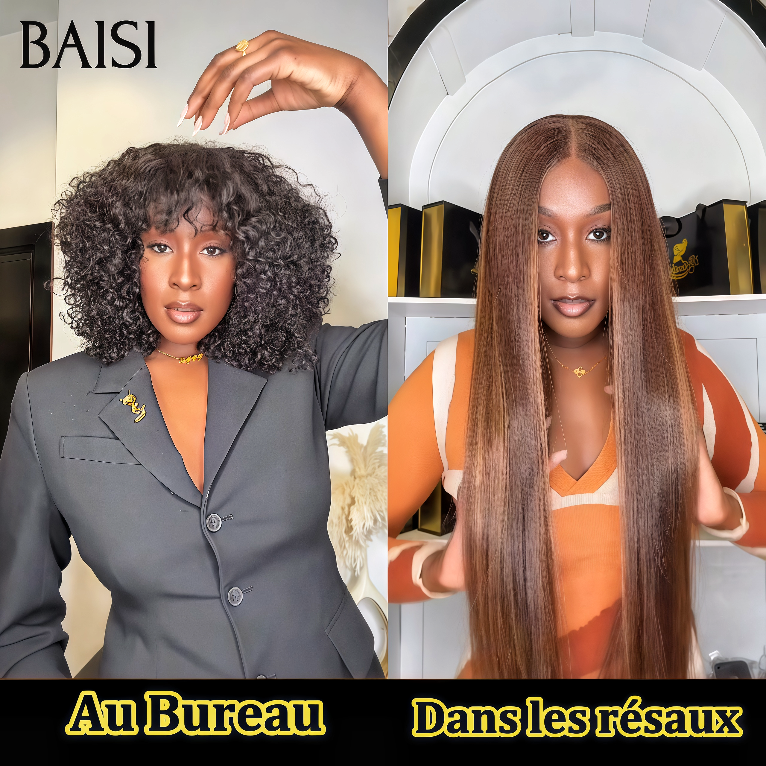 BAISI moitié prix Perruque BOB 12 pouces curly wave avec Frange 88€ Fabriquée A La Machine sans Colle ou 13x4 Lace Lisse 4/27# 22 Pouces  148€ en 100% Cheveux Humains