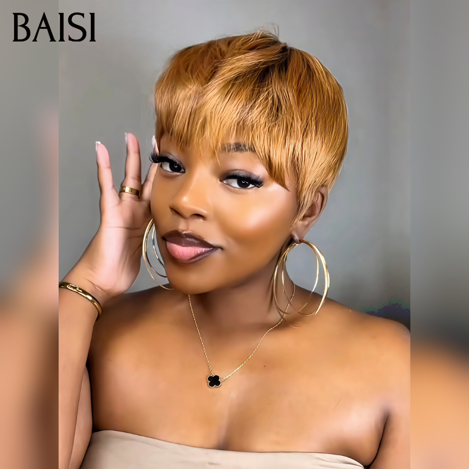 Nouveau produit promo 45€ pixie lisse en couleur #4T30 sans colle 100% Vrais Cheveux Humains