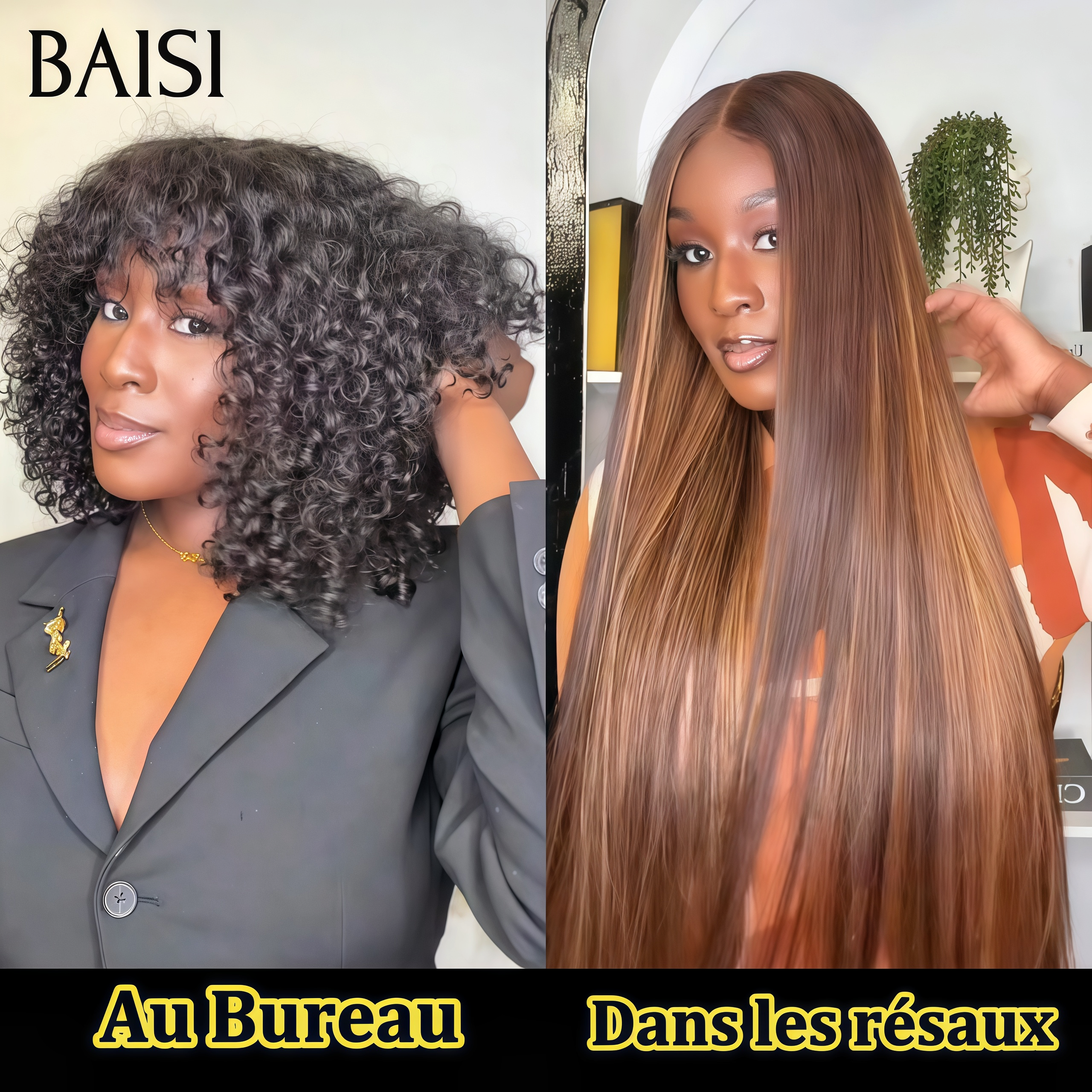 BAISI moitié prix Perruque BOB 12 pouces curly wave avec Frange 88€ Fabriquée A La Machine sans Colle ou 13x4 Lace Lisse 4/27# 22 Pouces  148€ en 100% Cheveux Humains