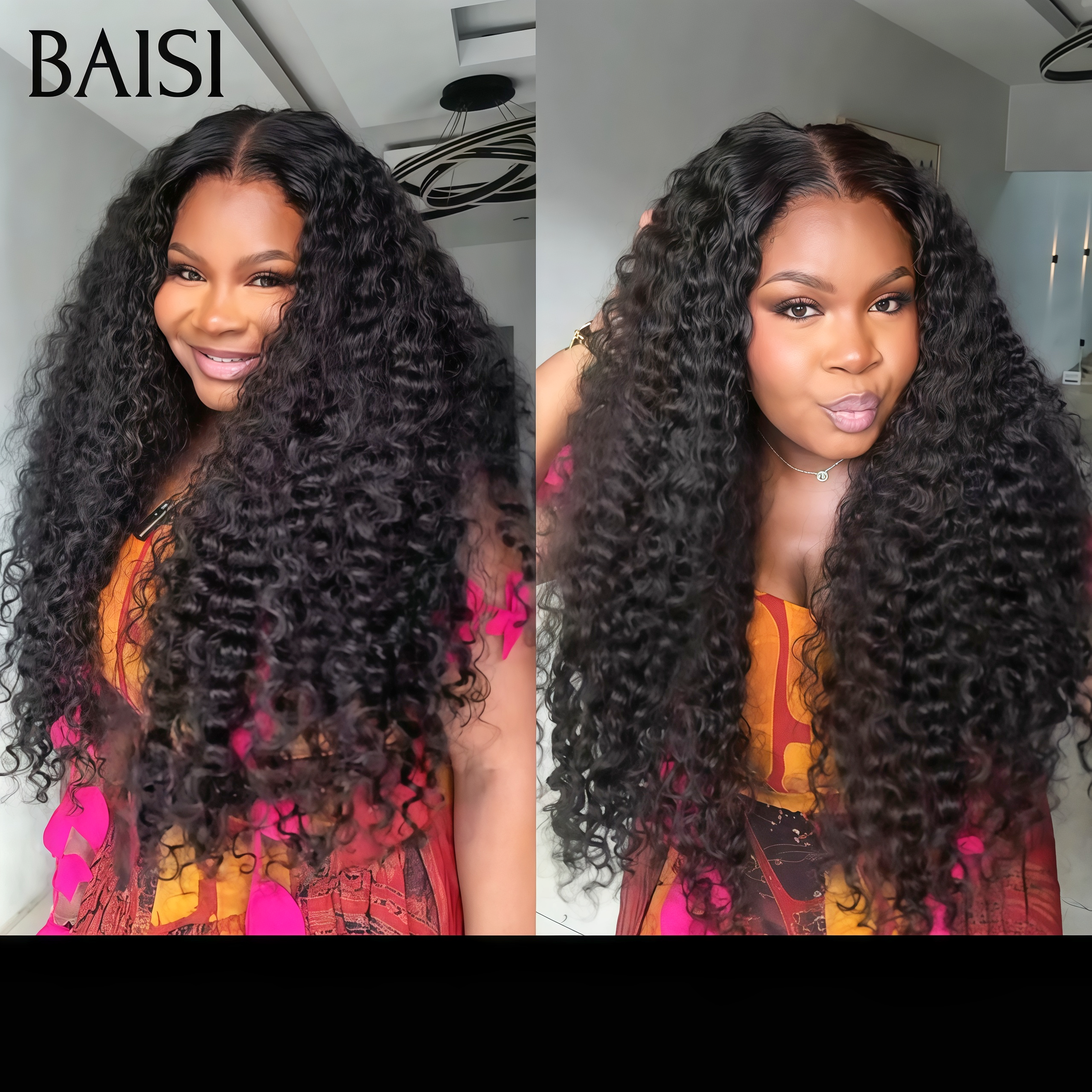 BAISI 13x4 Lace Perruque Sans Colle 18 Pouces 99€ En Couleur NOIR curly wave En 100% Cheveux Humains