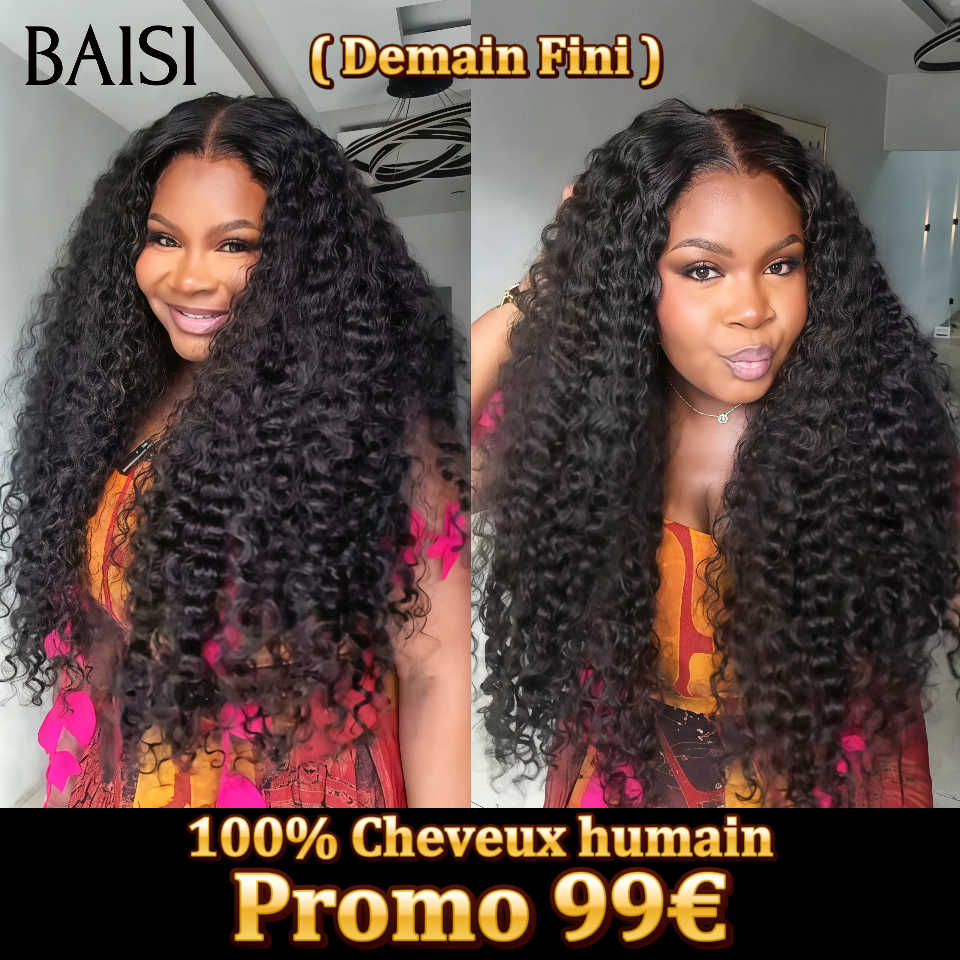 BAISI 13x4 Lace Perruque Sans Colle 18 Pouces 99€ En Couleur NOIR curly wave En 100% Cheveux Humains