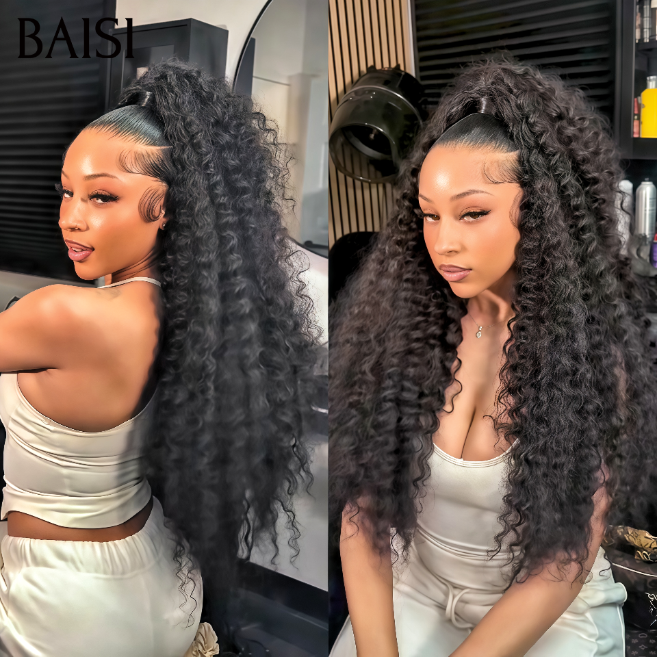 Nouveau produit Coiffure déjà faites avec queue de cheva PROMO 99€ 13x4 lace frontal Perruque avec coiffure natte deep wave en 100% Cheveux Humains