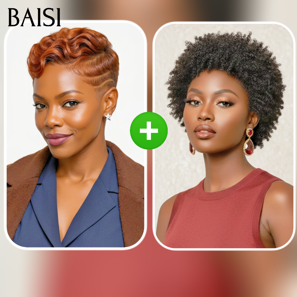 BAISI Achetez 1 + 1 Gratuite = 79€ 13x4 Lace pixie orange ou afro Sans Colle en 100% Vrais Cheveux Humains