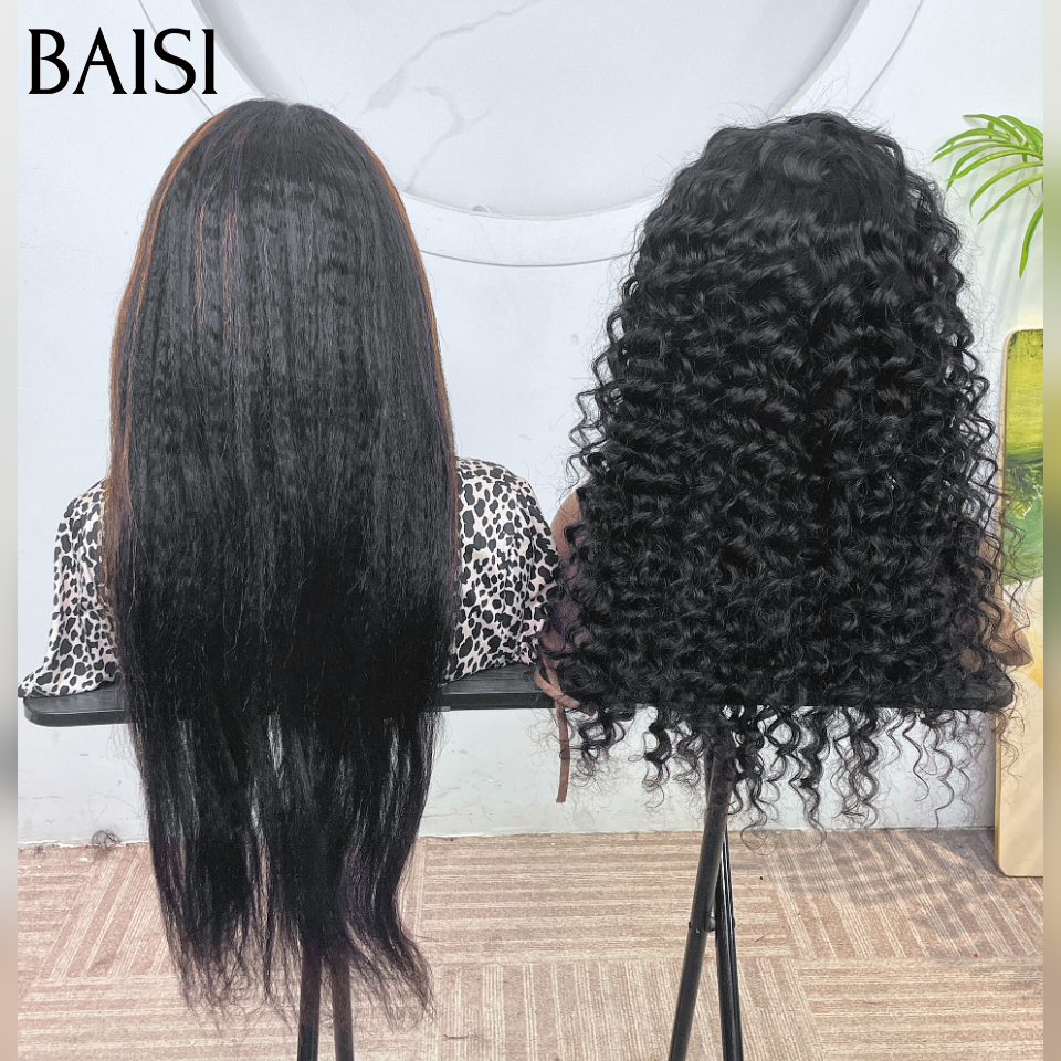 BAISI grande promotion Sans colle Facile à porter 4x6 Lace deep wave  NOIR 22 Pouces ou kinky straight 22 Pouces NOIR Mixte Miel Pré-plucked Pas Besoin de Colle 4C hairline en 100% Cheveux Humains