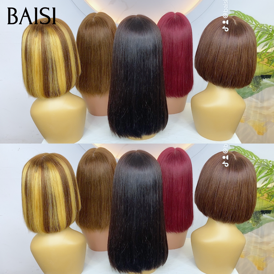 Vente en gros 5 perruques bobs 120€ 5 couleurs（ noir+miel +mixte+bordeaux+marron ) 5 tailles (14p+12p+10p）stock limité soldes sans retour blended human hair