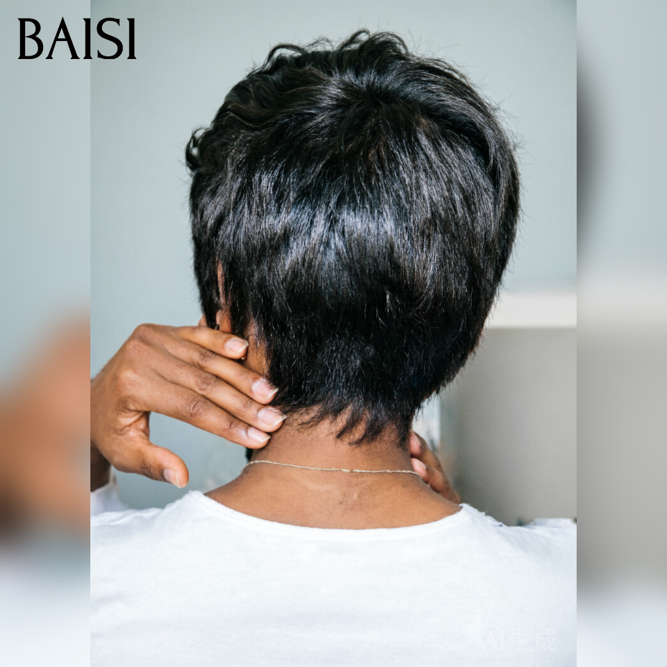 BAISI Perruque Pixie Sans Colle 39€ ou 13x4 Lace Frontale En Couleur noir 79.99€ en 100% Cheveux Humains