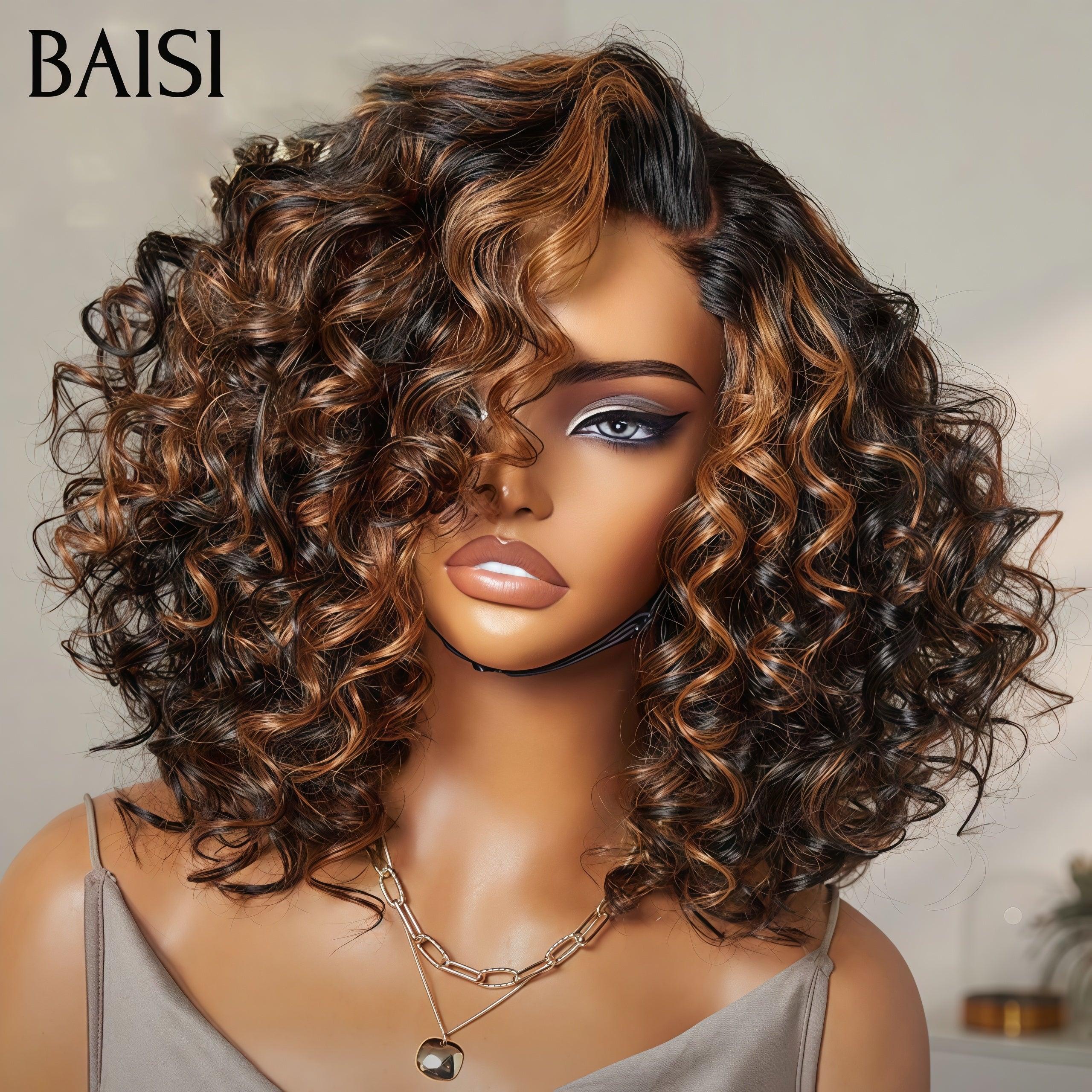 BAISI 4X4 Luxury Water Wave Wigs €89.5 in Color 4#Mix30# 250% density 14 Inches in 100% Human Hair B BS50