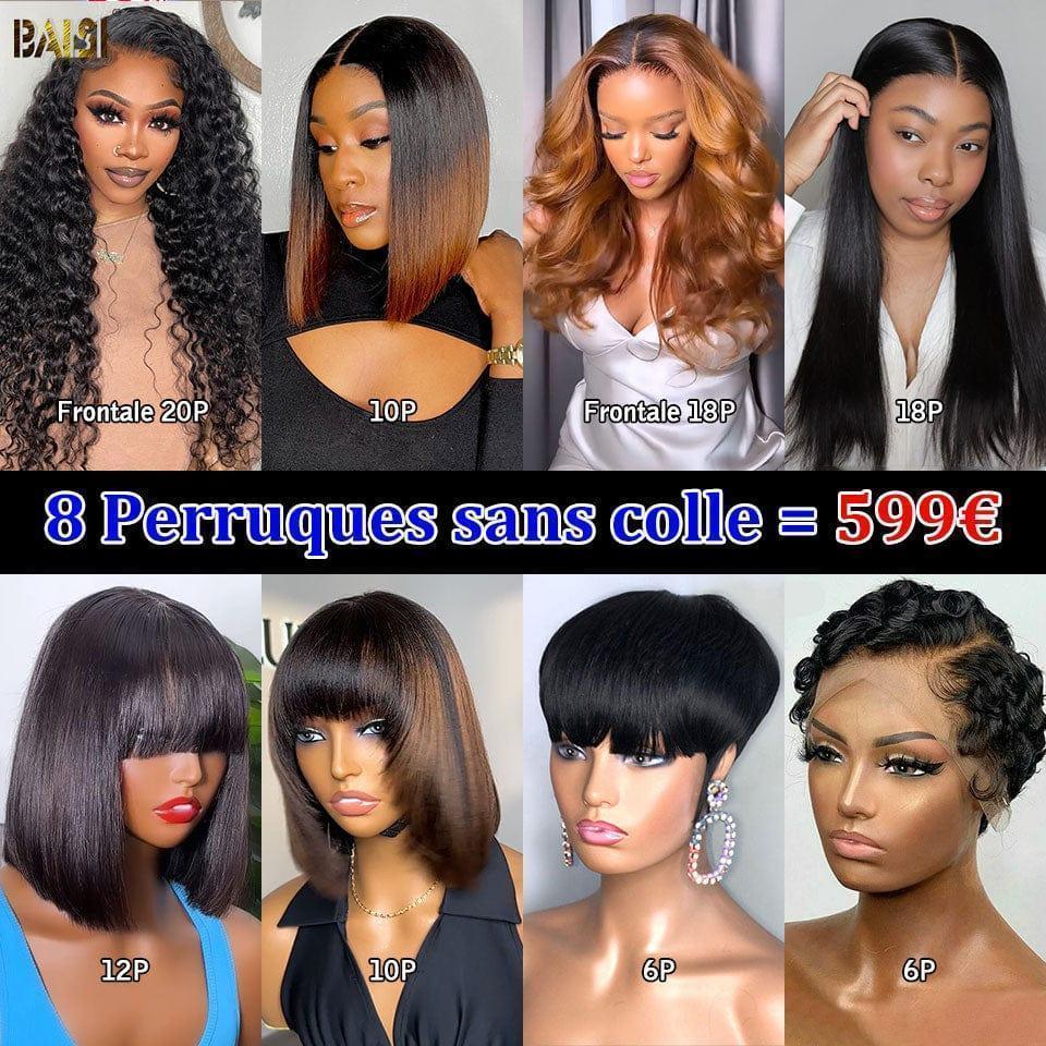 BAISI Perruques 8 Perruques Sans Colle pour revendre 599€ ou 2perruques 179€ 4X4 curly wave en 100% vrais cheveux humains Code:VIP100