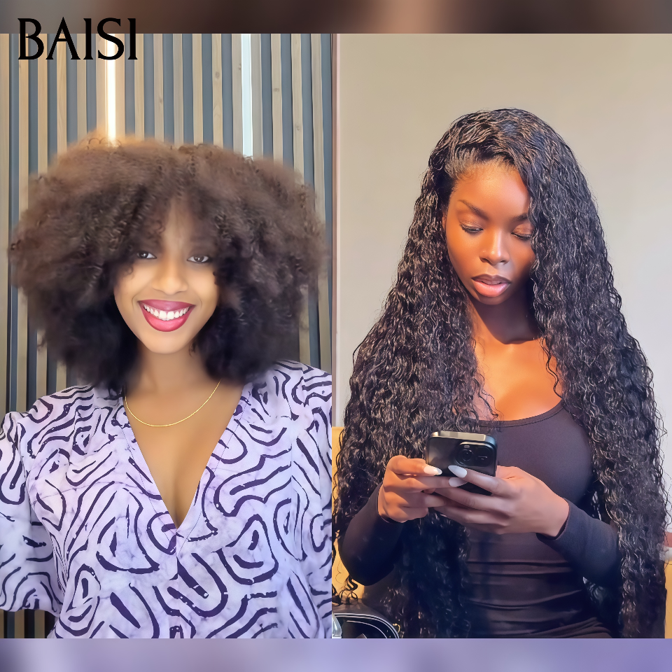 BAISI HAIR FR Peruca 1 Comprada + 1 Grátis = 179€ 2x4 liso bob com franja e 13x4 onda encaracolada 22 polegadas Venda por grosso 100% cabelo humano
