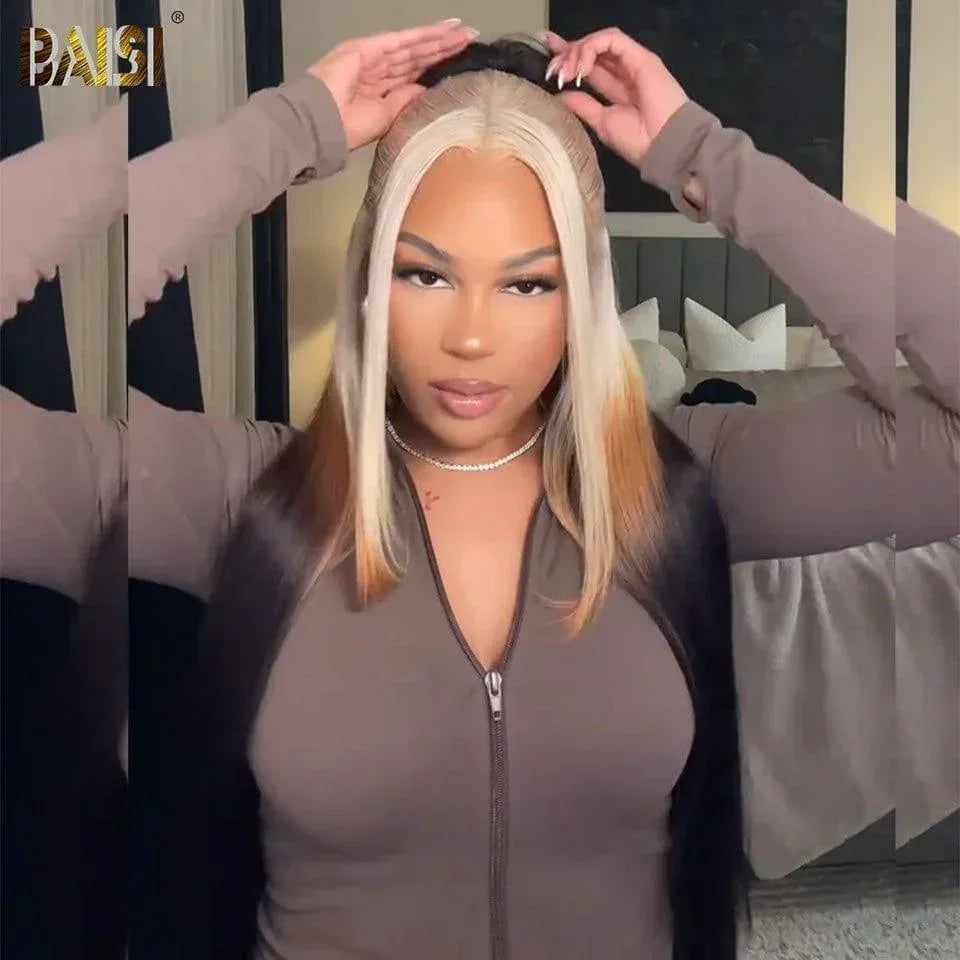 BAISI 13x4 Frontal Perruque Lisse ou Body Wave en couleur dégradé de couleur  en 100% Raw Hair