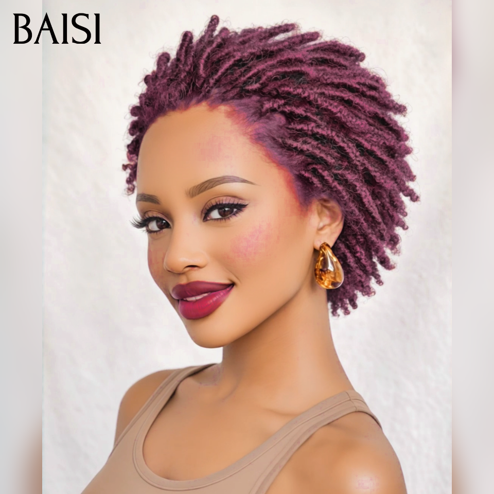 BAISI 13x4 lace frontal Perruque Pixie sans colle pour l'été 46€ en couleur bordeaux produit Fabriqué à la Machine en 100% Cheveux Humains