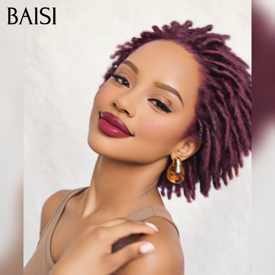 BAISI 13x4 lace frontal Perruque Pixie sans colle pour l'été 46€ en couleur bordeaux produit Fabriqué à la Machine en 100% Cheveux Humains