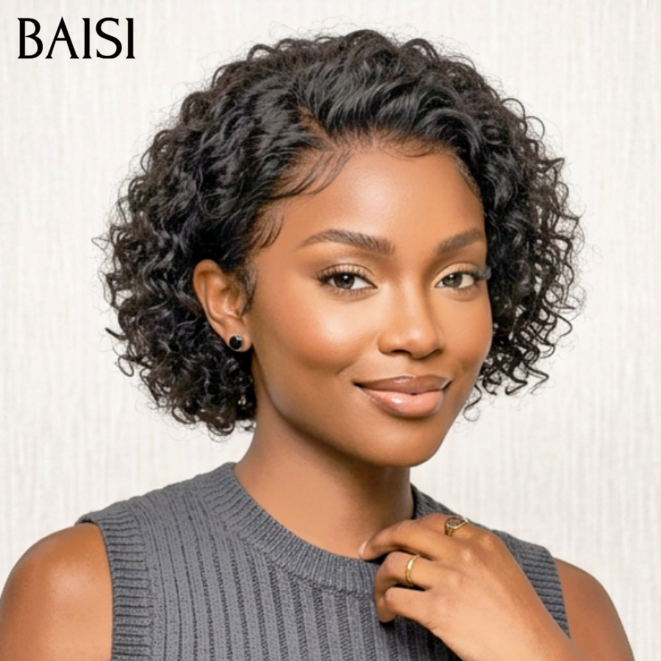 BAISI Perruque curly wave PROMO 65€ 13x4 Lace Frontale En 100% Vrais Cheveux Humains