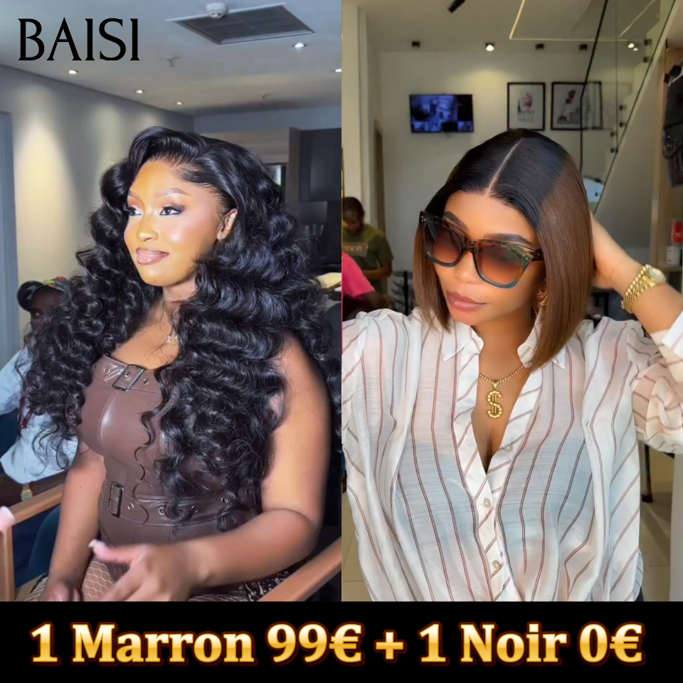 BAISI 1 Castanho 99€ + 1 Preto 0€ 4x4 Lace lisa 10 Polegadas 1BT4# e cabelo humano misto 20 Polegadas ou 8 perucas Bob a metade do preço 259€ em França em 100% cabelo humano em saldos sem devolução
