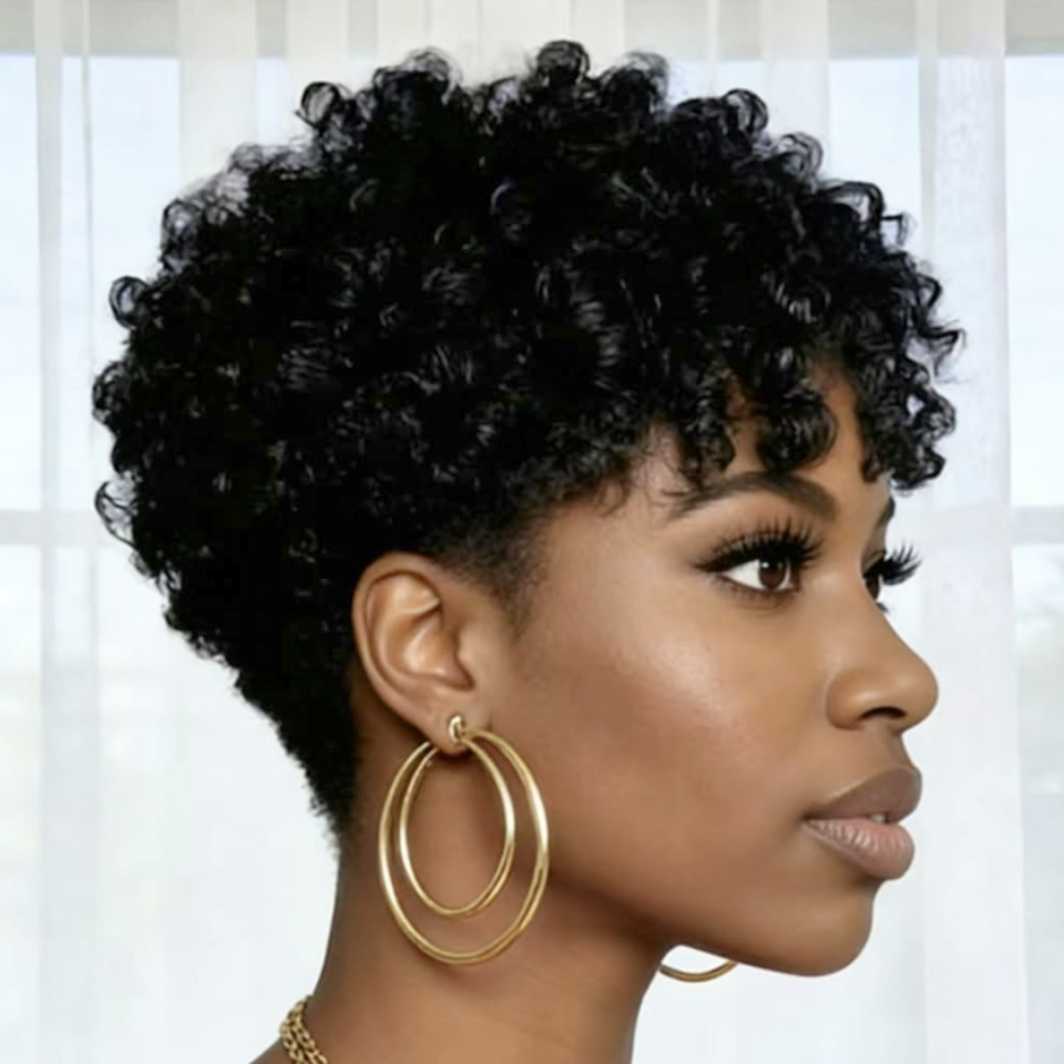 BAISI MARIA Perruque Pixie Curly 60€ ou Afro Sans Colle Sans Lace 100% Cheveux Humains