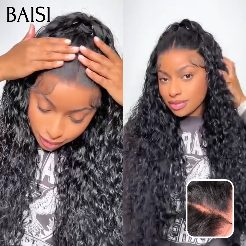 BAISI 13x4 lace frontal Perruque Coiffée  curly wave avec coiffure tressée natte qualité et confort respirant Les prix commencent à 99€ en 100% Cheveux Humains