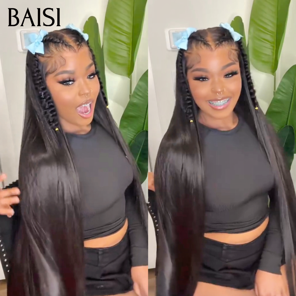 Nouveaux produits lancés 13x4 lace frontal Perruque Coiffée  lisse  raw hair en Noir avec coiffure tressée natte Les longueurs disponibles vont de 18 à 40 pouces en 100% Vrais Cheveux Humains