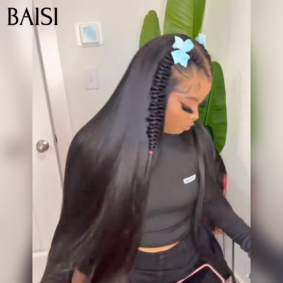 Nouveaux produits lancés 13x4 lace frontal Perruque Coiffée  lisse  raw hair en Noir avec coiffure tressée natte Les longueurs disponibles vont de 18 à 40 pouces en 100% Vrais Cheveux Humains