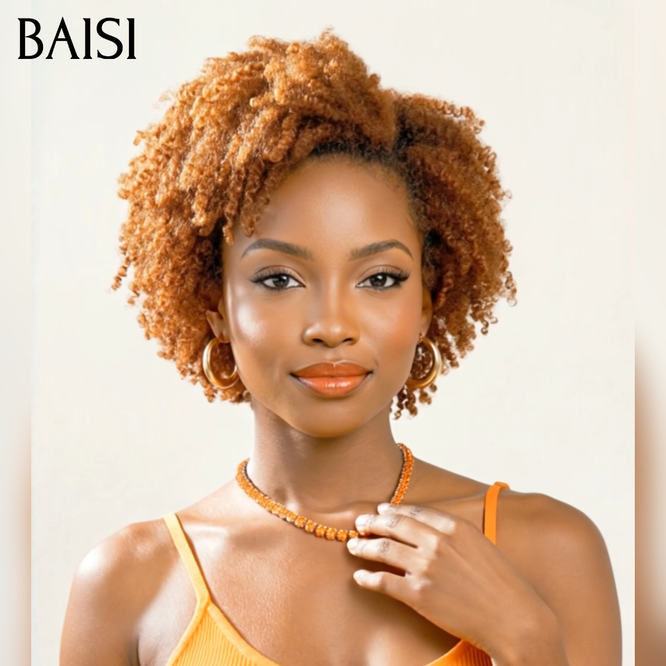 BAISI  13X4 lace frontal perruques  afro curly en Couleur marron 76€ ou Couleur 4#27# F-905 59€ en 100% Vrais Cheveux Humains