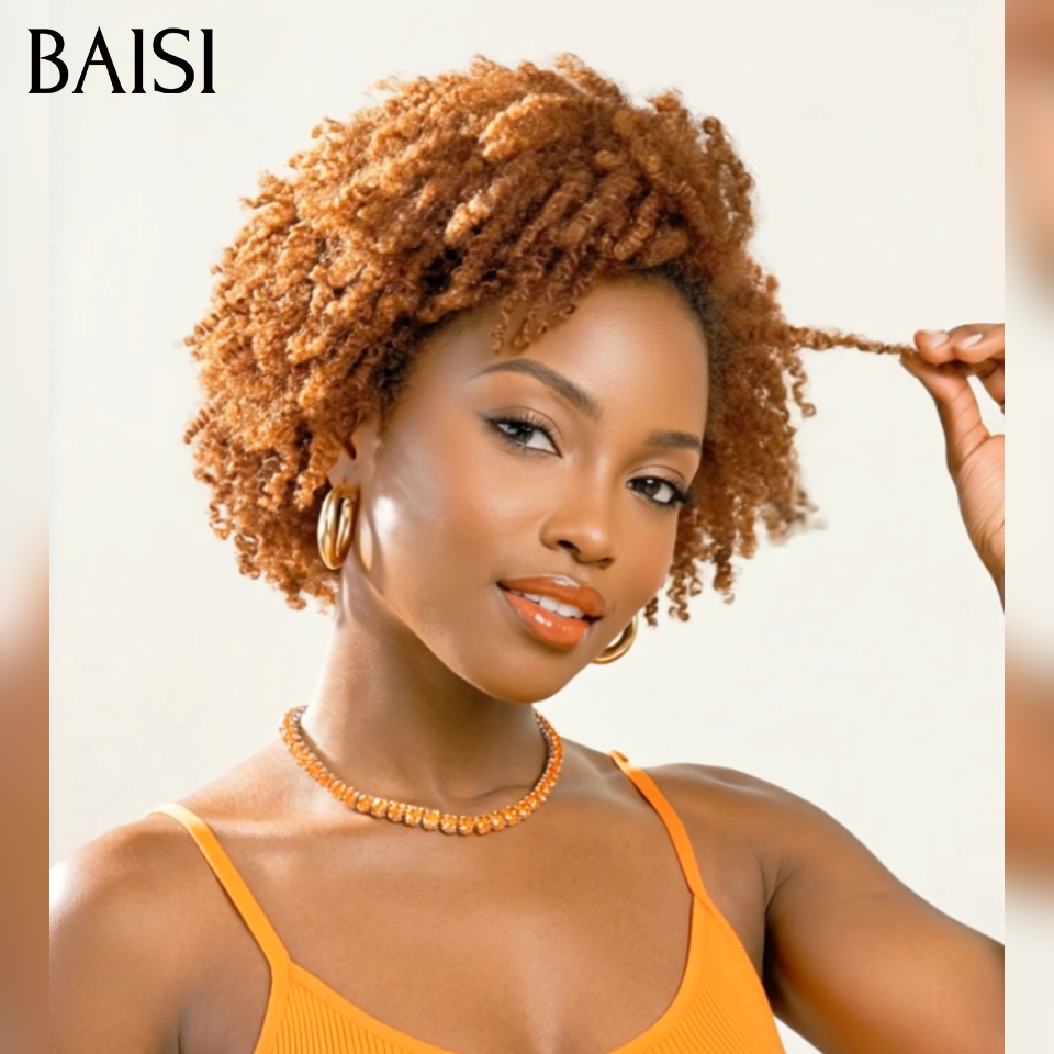 BAISI  13X4 lace frontal perruques  afro curly en Couleur marron 76€ ou Couleur 4#27# F-905 59€ en 100% Vrais Cheveux Humains