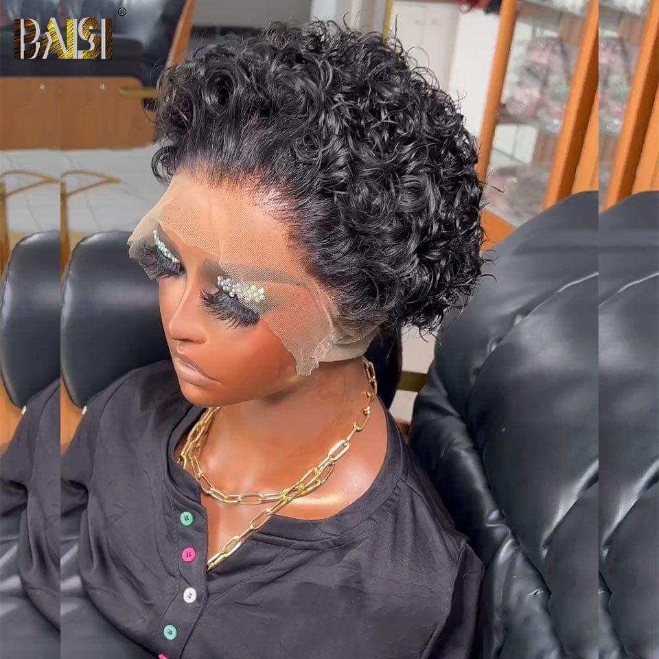 BAISI Pixie Afro curly sans Colle Fabriqué à la Machine afro curl 58€ ou Cut Lace Frontal 13x4 Curly Noir 70€ en 100% Vrais Cheveux Humains D