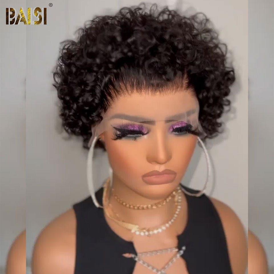 BAISI FLORENCE Perruque Pixie Cut Lace Frontal 13x4 Curly Noir 49€ en 100% Vrais Cheveux Humains C CODE: FR20