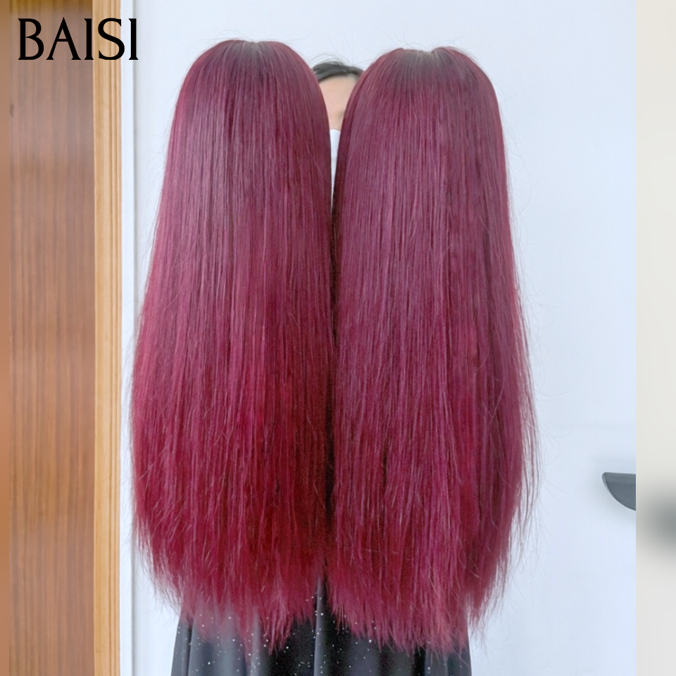 BAISI 13x4 Lace Frontal Perruque Lisse Rouge Bordeaux 18 Pouces 109€ en 100% Cheveux Humains