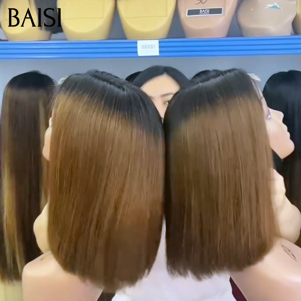 BAISI 2x6 lace closure Perruque Lisse 8 pouces 99€ en Marron 1BT4# DE LUXE SDD bone straight en 100% Cheveux Humains