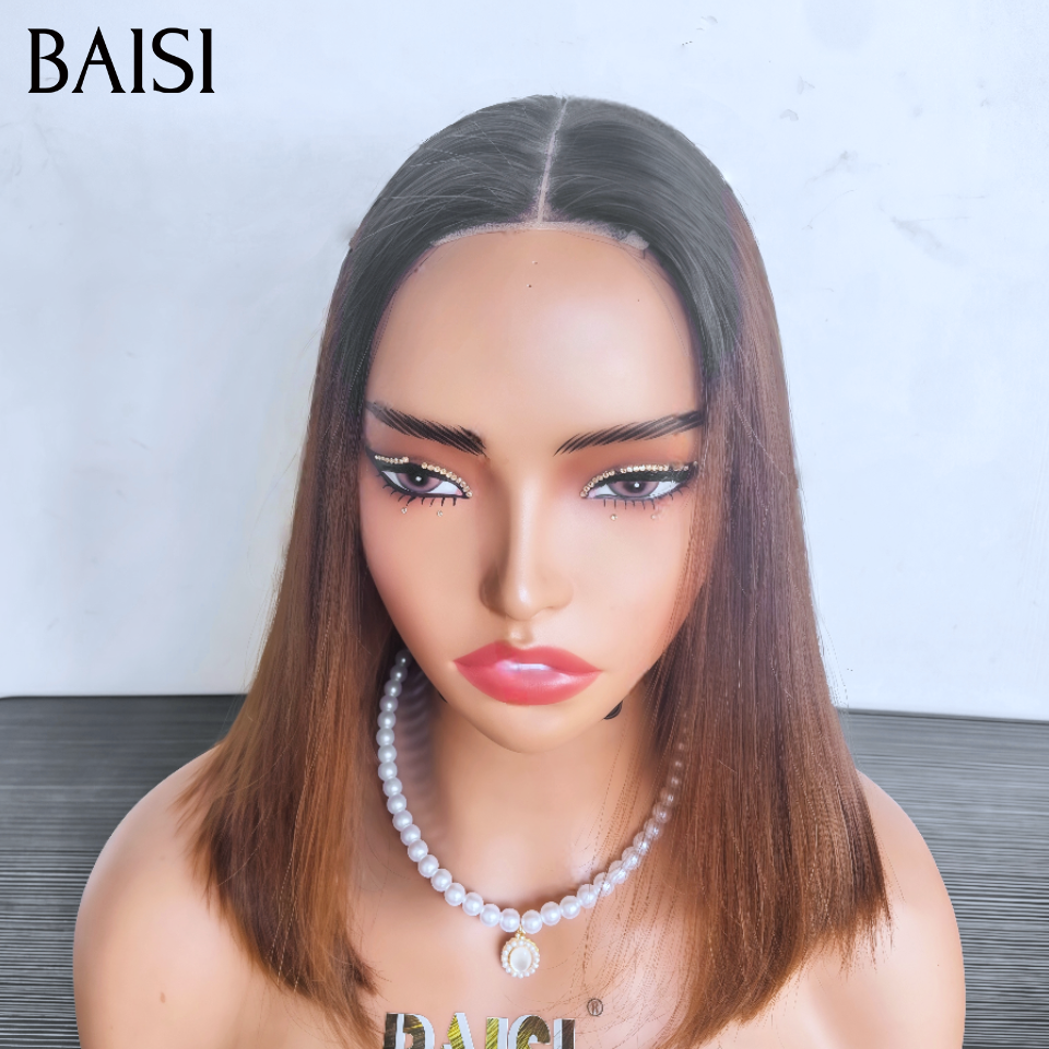 BAISI 2x6 lace closure Perruque Lisse 8 pouces 99€ en Marron 1BT4# DE LUXE SDD bone straight en 100% Cheveux Humains