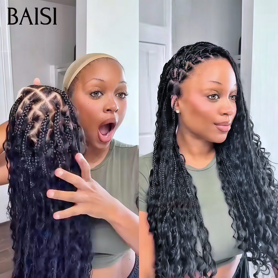 BAISI Perruque Longue 34 pouce nouveaux produits full lace noir naturel Déjà Coiffée avec natte