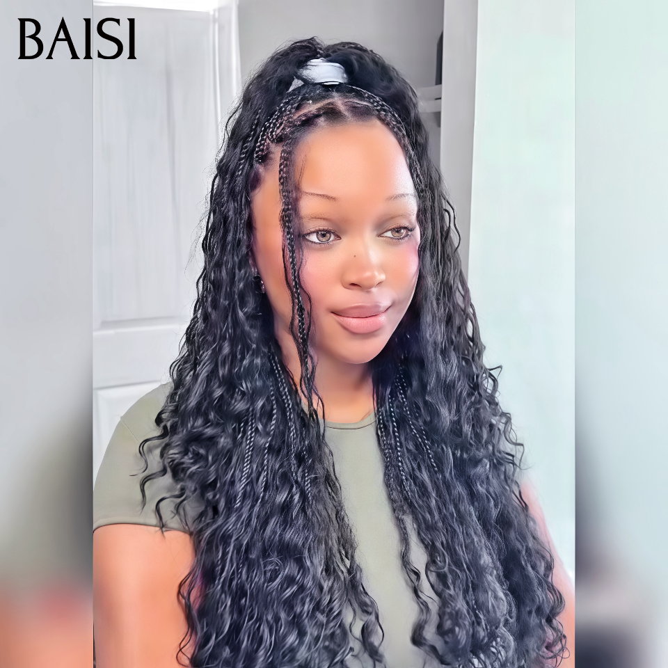 BAISI Perruque Longue 34 pouce nouveaux produits full lace noir naturel Déjà Coiffée avec natte
