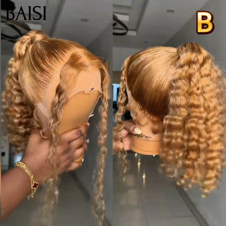 Perruque coiffée 20 pouce 149€ 13x4 lace frontal curly wave avec Queue de Cheval natte en couleur Miel en 100% Cheveux Humains