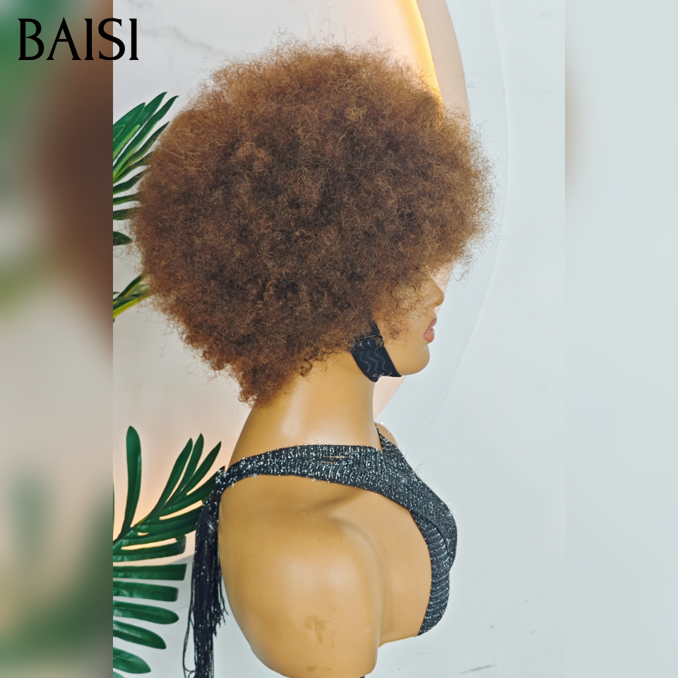 Perruque promo 65€ seulement afro frange Marron sans colle Fabriqué à la Machine en 100% Cheveux Humains