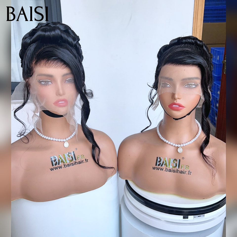 BAISI Coiffure perruques 13x4 lace frontal différents Mariage noir Prête à porter chignon et personalisation comme sur la vidéo 100% identique avec lace frontale événement spécial