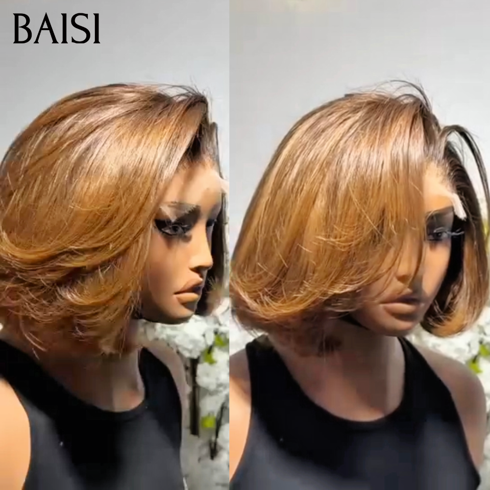 BAISI Frontal em renda 13x4 liso pixie mel PROMO 68€ ou ondulado encaracolado castanho, 100% cabelo virgem