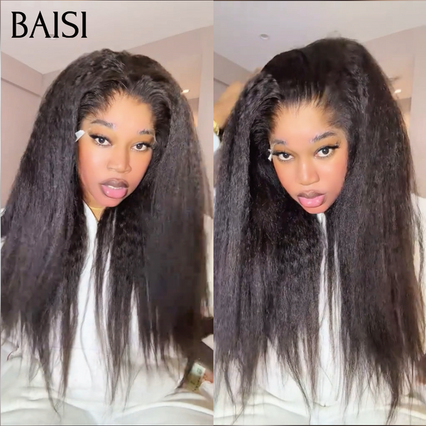 BAISI PROMO Offre spéciale 13X4 lace frontal Perruques kinky straight NOIR 18 pouce 99€ en 100% vrais cheveux humains
