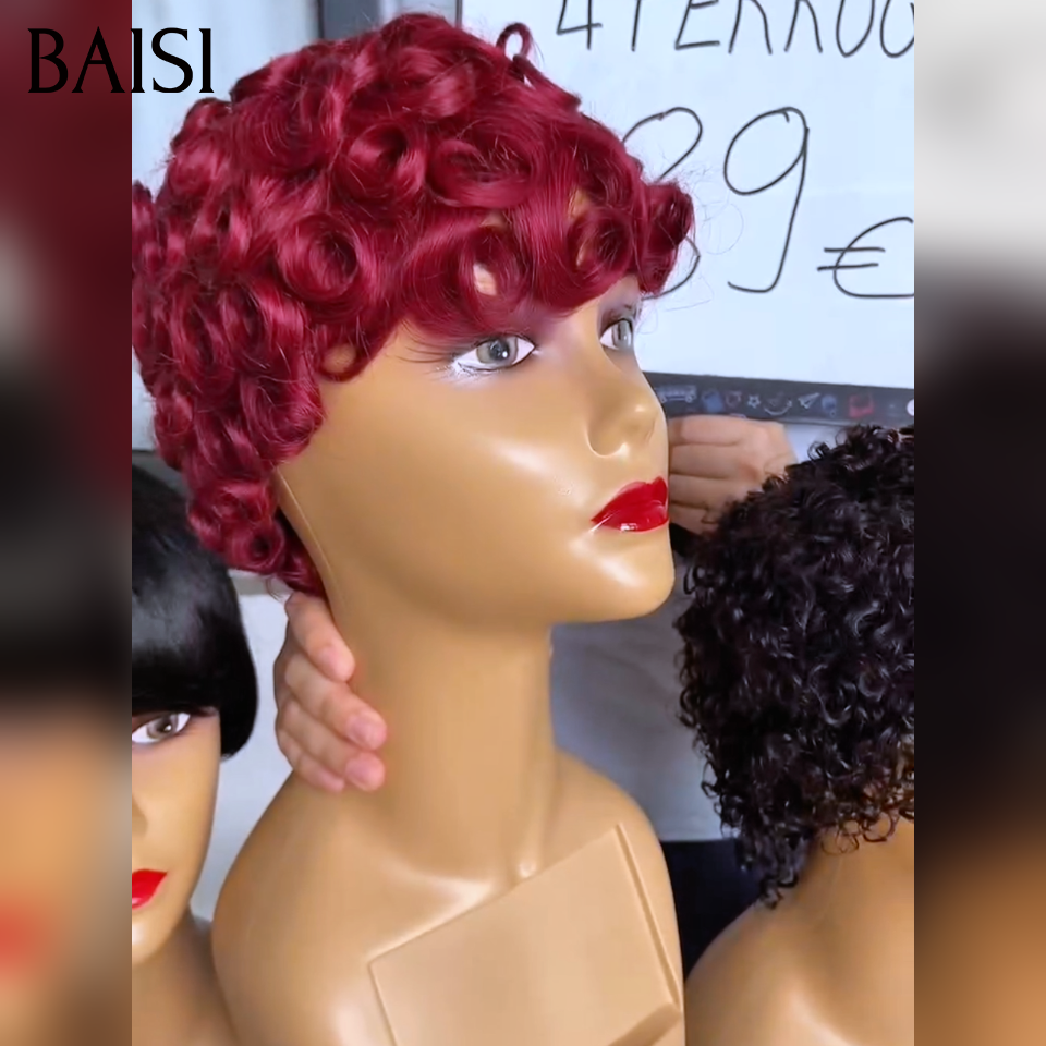 Vente flash Wear et Go 4 perruques 89€ pixie Lisse et finger wave Mixte Miel Fabriqué à la Machine Facile à porter en 100% Cheveux Humains for black women