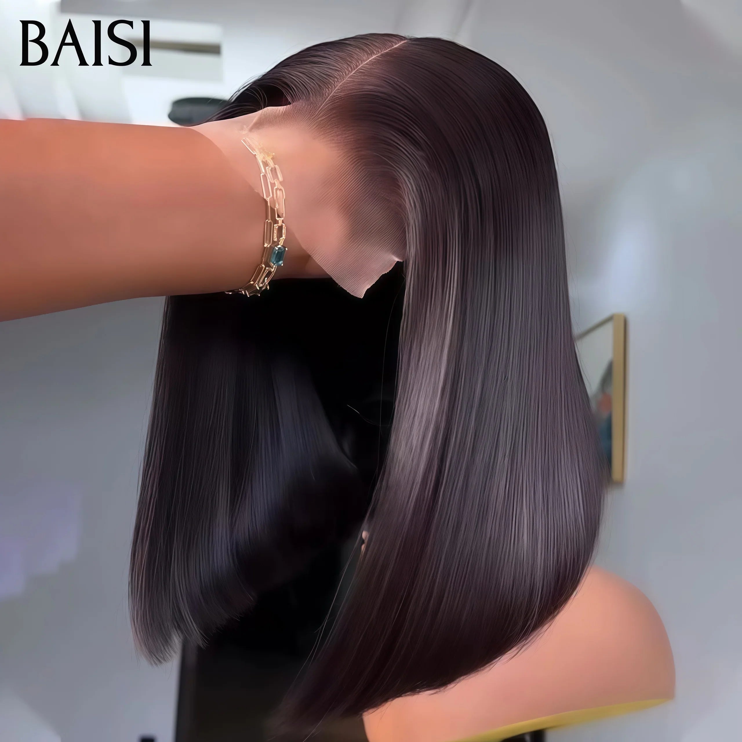 BAISI PROMOTION 76.99€ Perruque 4X4 lace Bob 10 Pouces Lisse NOIR Moitié Prix en 100% Cheveux Humains MP50