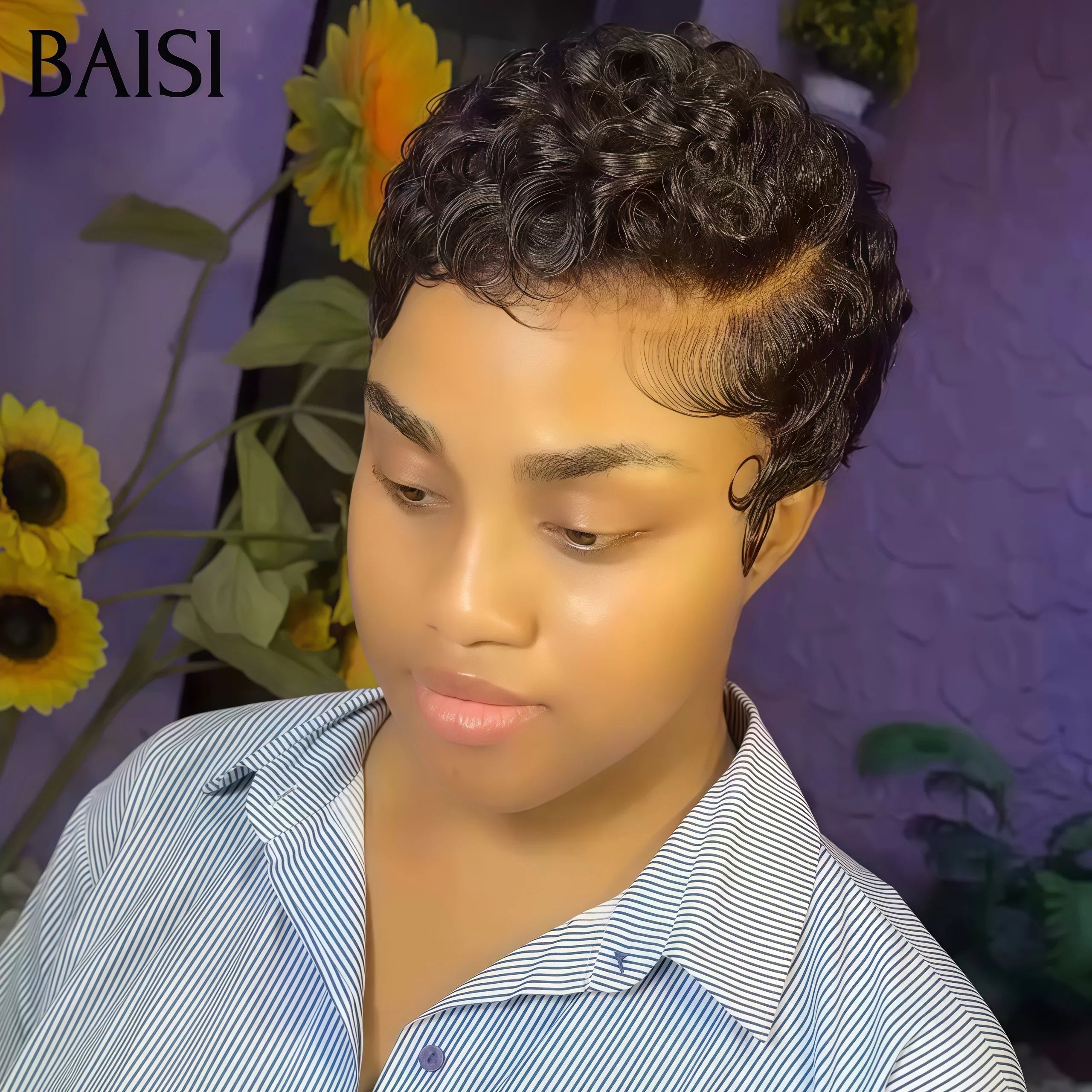 BAISI Parrucca Pixie Finger Wave taglio piccolo 13x4 frontale in pizzo 6 pollici € 79 In capelli umani al 100% BAISI20