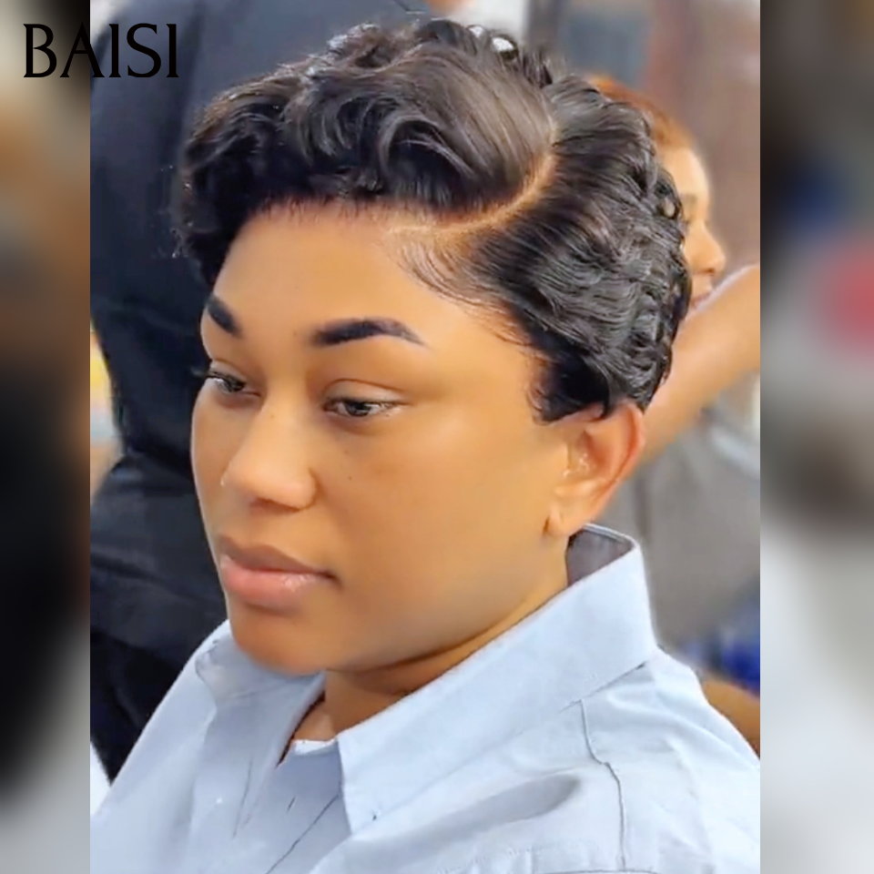 BAISI Wear Perruque Prêt-à-porter 59€ pixie de la couronne Promotion en  naturelle couleur en 100% Cheveux Humains