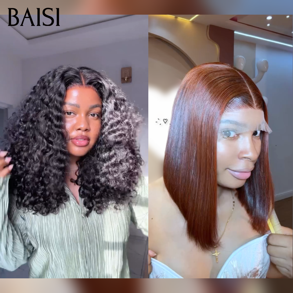 BAISI vente flash 2 Perruques Promo 165€ Moitié Prix 4x4 lace closure curly wave 16 pouces et marron 10 pouces  100% human hair MP50