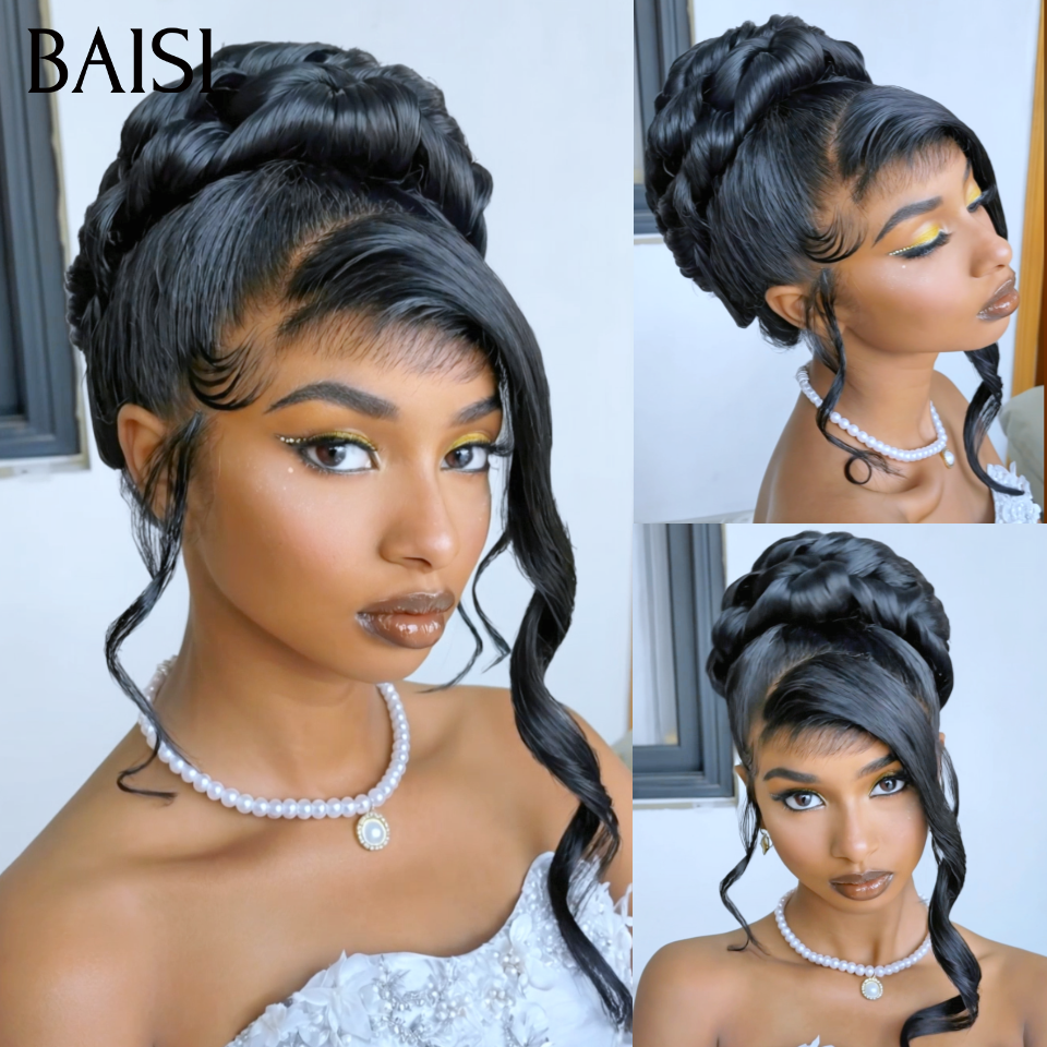 BAISI Coiffure Prêt à porter 169€ Perruques Mariage noir chignon et personalisation comme sur la vidéo 100% identique avec lace frontale événement spécial