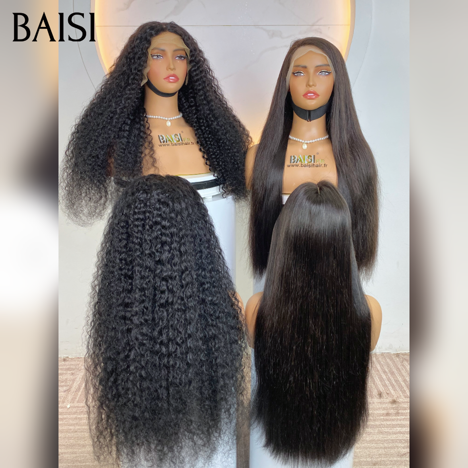 BAISI Stock Limité 2 perruques  200€ 13x4 frontale human hair Perruque curly wave 22 Pouces et lisse 22 Pouces naturel en 100% Cheveux Humains