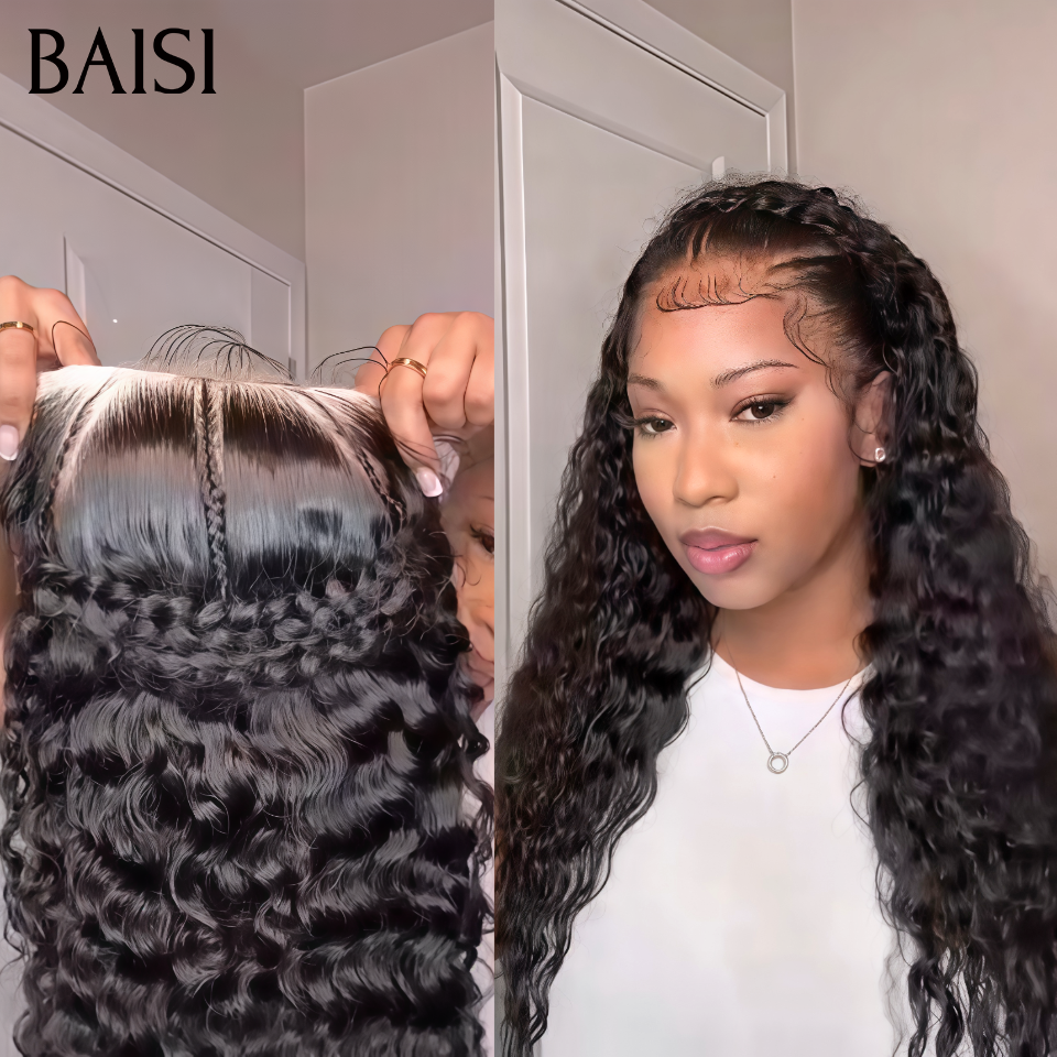BAISI Prêt-à-porter 13x4 lace frontal Perruque  deep wave  149€ en couleur NOIR 100% Vrais Cheveux Humains