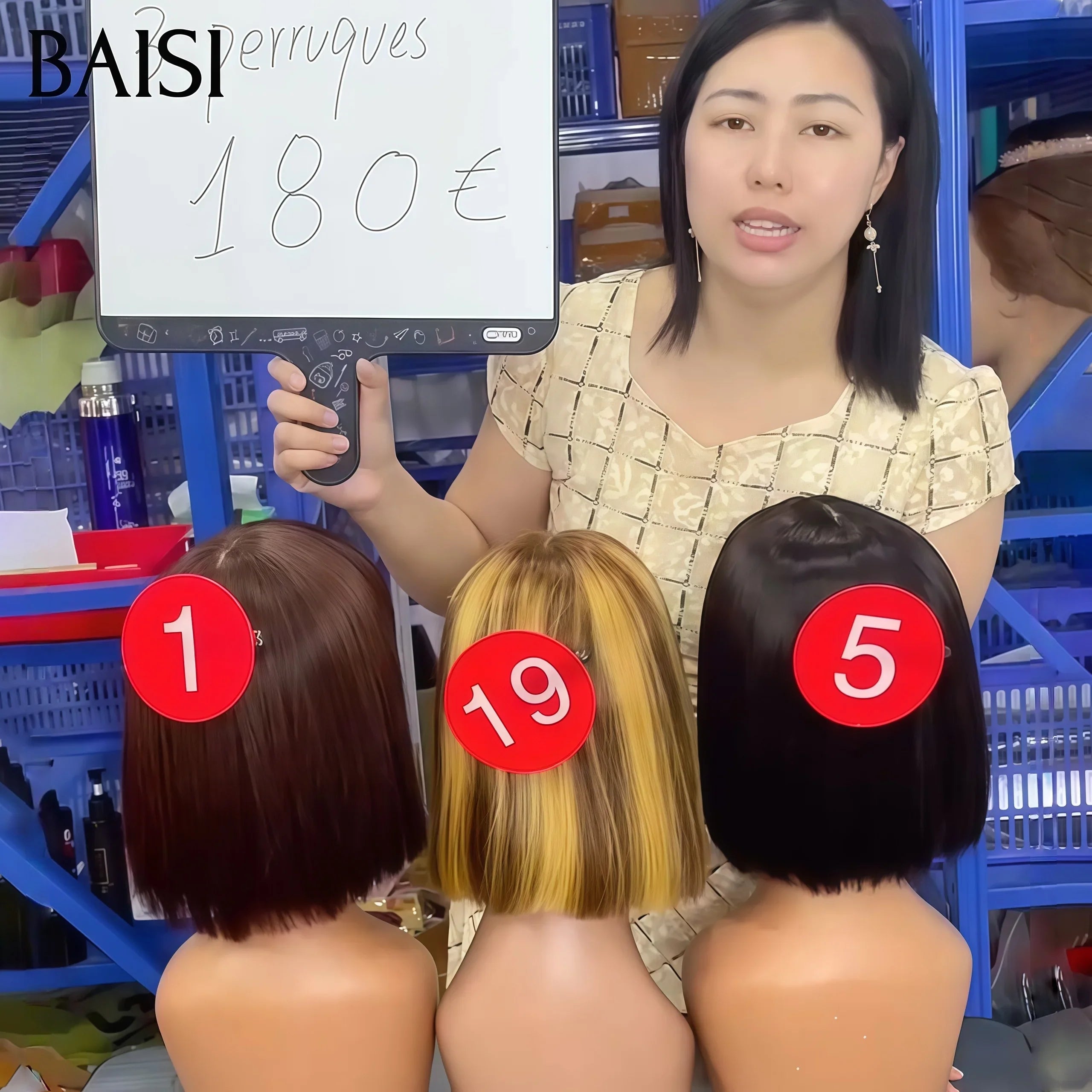 BAISI Lot de 3 perruques Flash Offer PROMOTION 180€ 3 couleur avec Frange Marron et NOIR et 13x4 lace Lisse Mixte 8 Pouces en 100% vrais cheveux humains