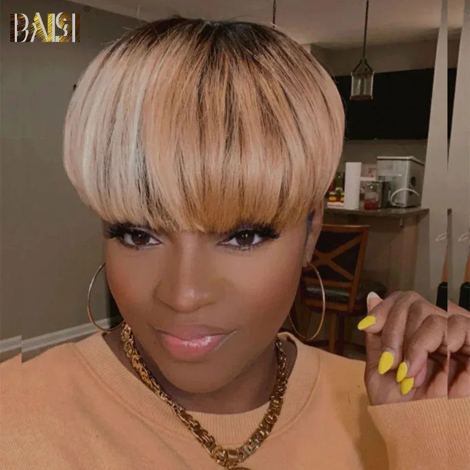 BAISI Demi-perruque Lisse Topper cheveux partiel personnalisé en Couleur Marron Mix blonde 4#-613#（ c'est pas une perruque entière )