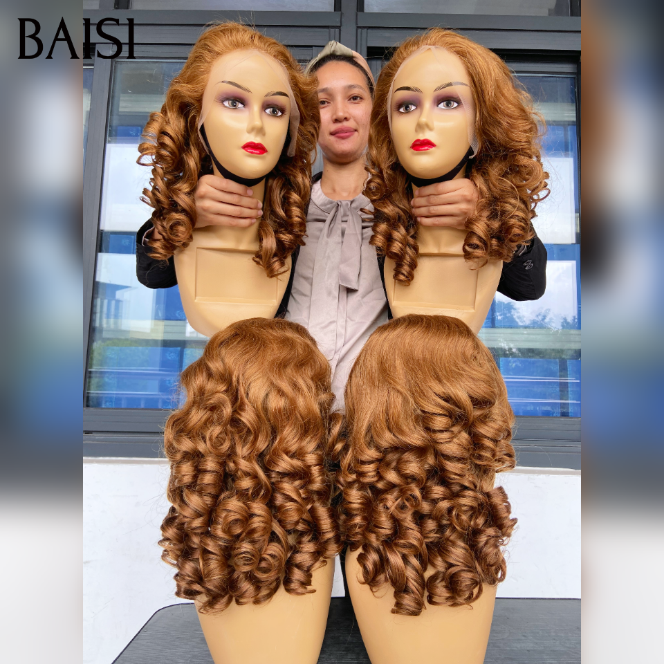 BAISI 13X4 lace frontale Perruque 60€ en Couleur Mixte 4T27# marron 250% densité en 100% Cheveux Humains